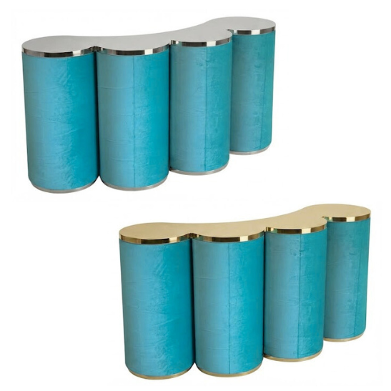Beluga curved bar - Aqua blue velvet