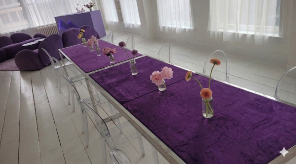 Soho dining table – Silver and velvet color top