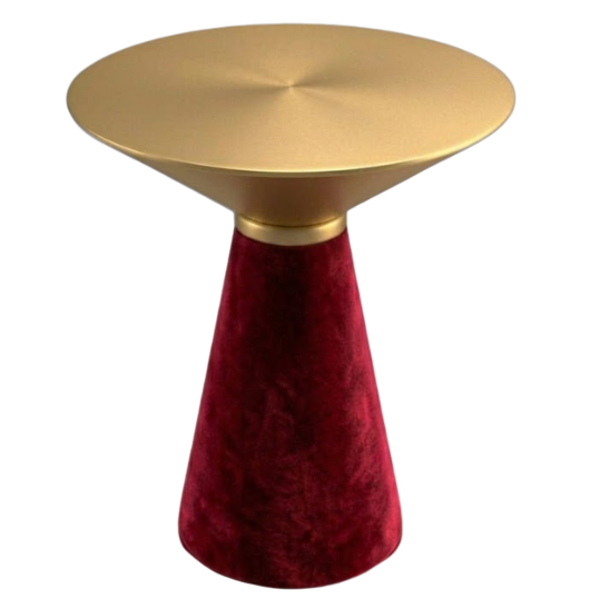 Nefertiti cocktail table gold top with red velvet base rental