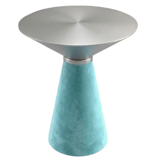 Nefertiti cocktail table - Silver top with aqua blue velvet base
