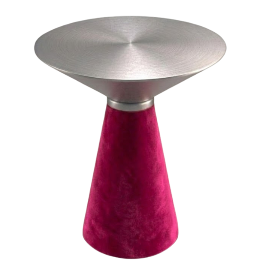 Nefertiti cocktail table - Silver top with magenta velvet base