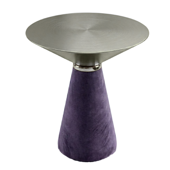 Nefertiti cocktail table - Silver top with purple velvet base