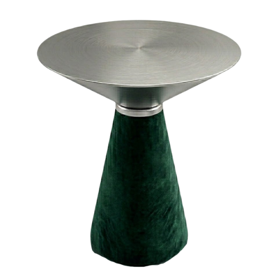 Nefertiti cocktail table - Silver top with green velvet base