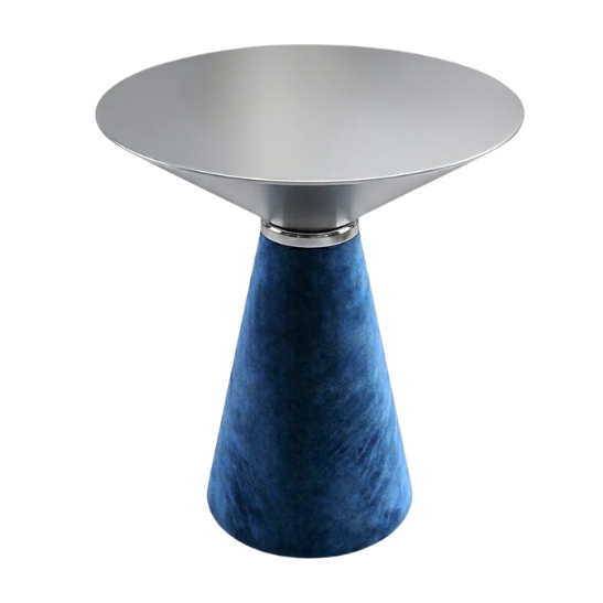 Nefertiti cocktail table - Silver top with navy blue velvet base