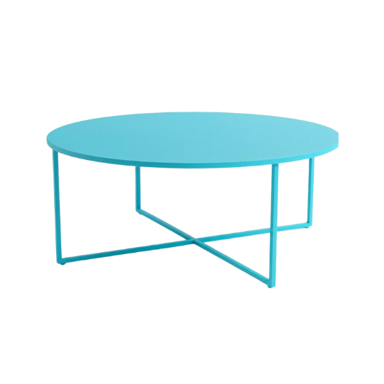 Disk coffee table aqua blue rental